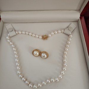 Pearl Necklace and Earrings